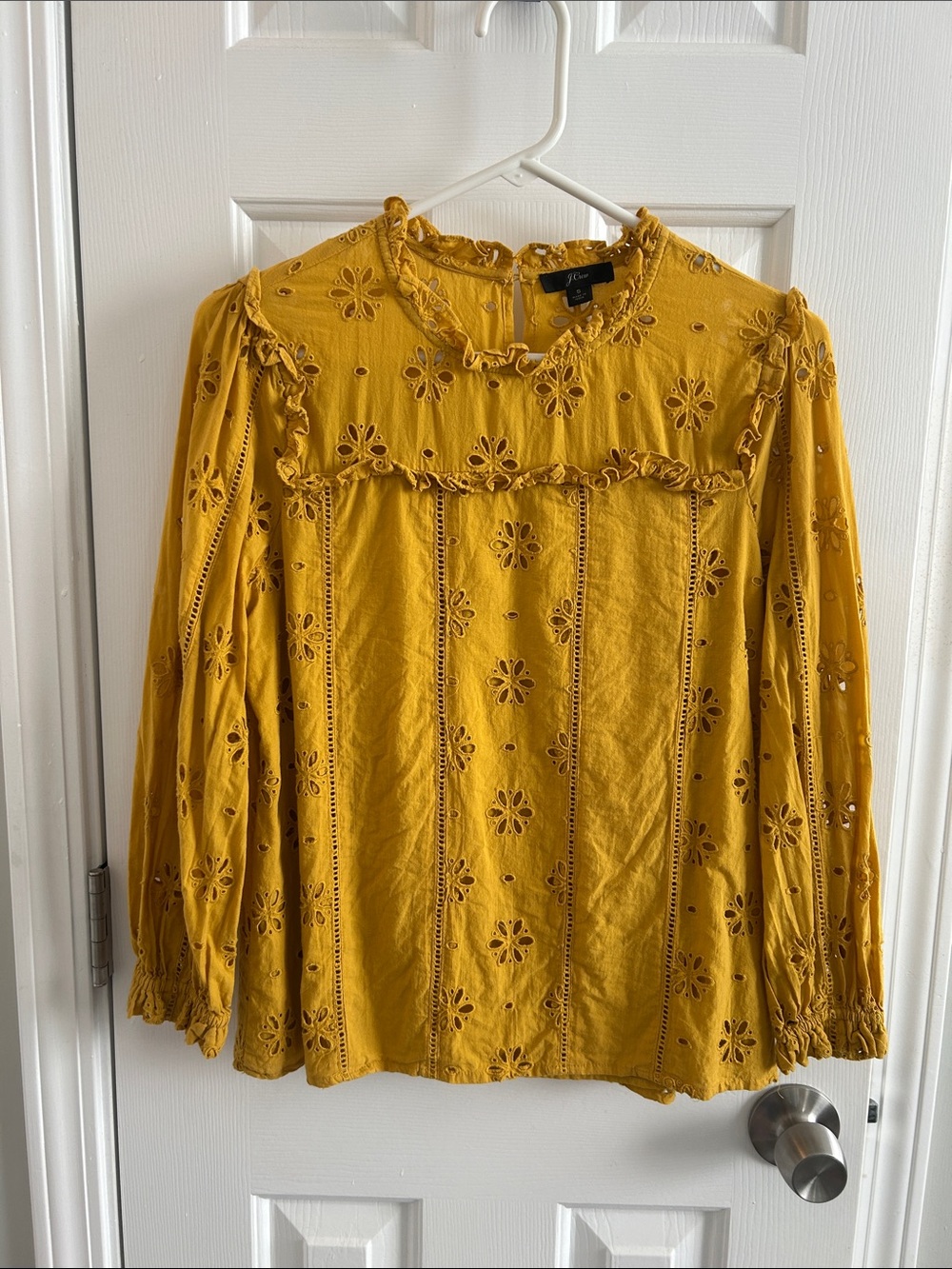 Jcrew Mustard Eyelet Ruffle Long Sleeve Top